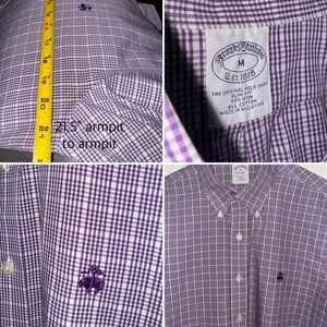 Brooks Brothers 818 Mens Purple Shirt Long Sleeve Button Medium Check Slim Fit